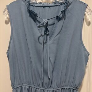 Elegant Blue Ruffle Tie Dress